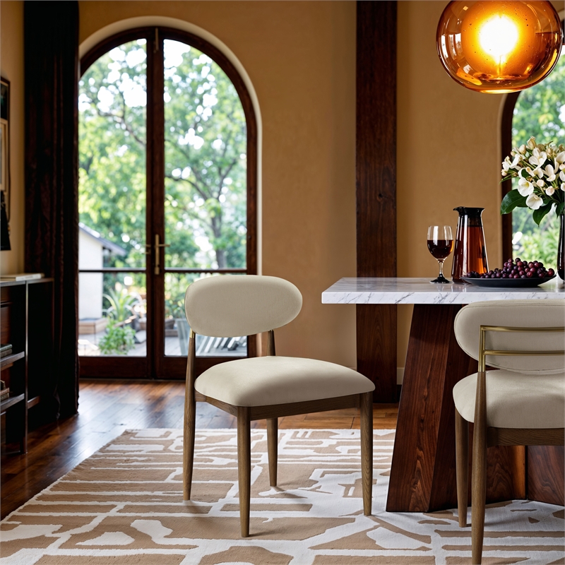 Bowery Hill Contemporary Cream Performance Fabric Dining Side Chair (Set of 2)