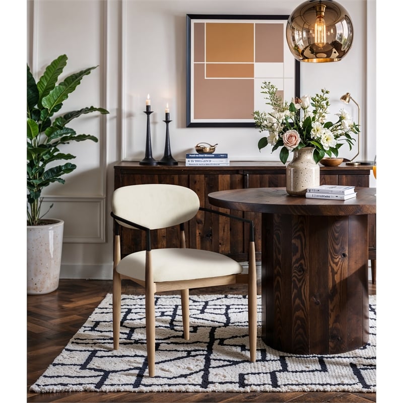 Bowery Hill Contemporary Cream Performance Fabric Dining Arm Chair (Set of 2)