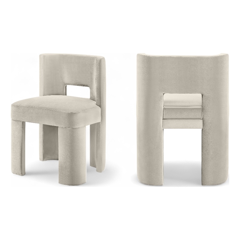 Bowery Hill Contemporary Cream Velvet Performance Fabric Dining Chair (Set of 2)