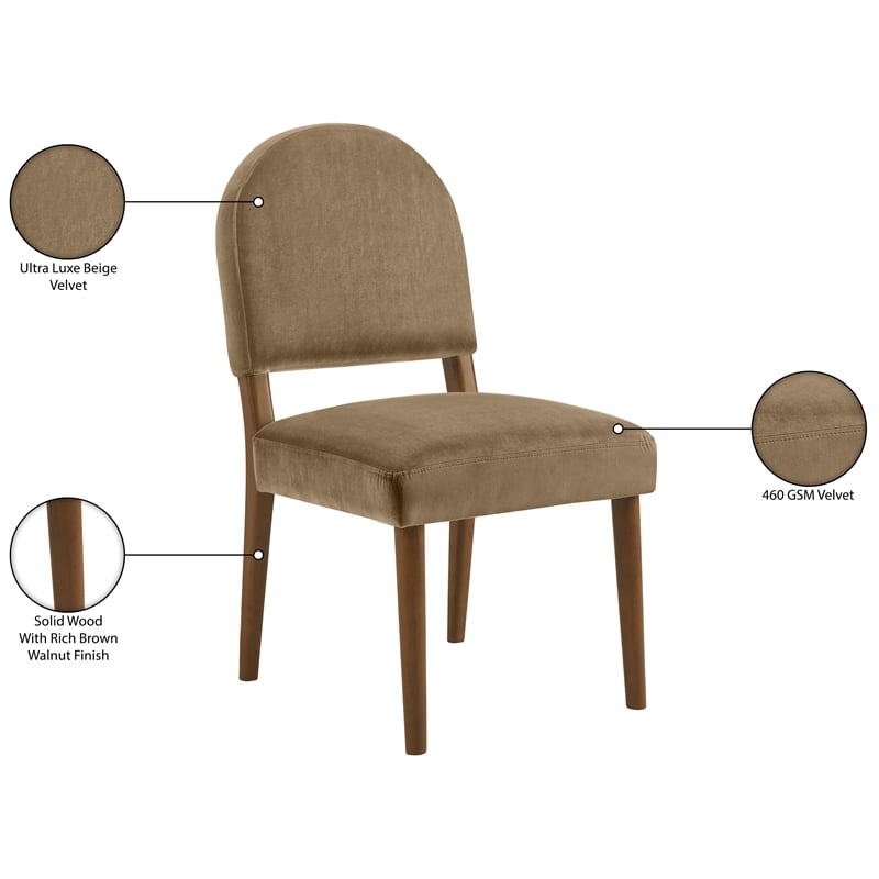 Bowery Hill Contemporary Beige Velvet Upholstered Dining Chair (Set of 2)