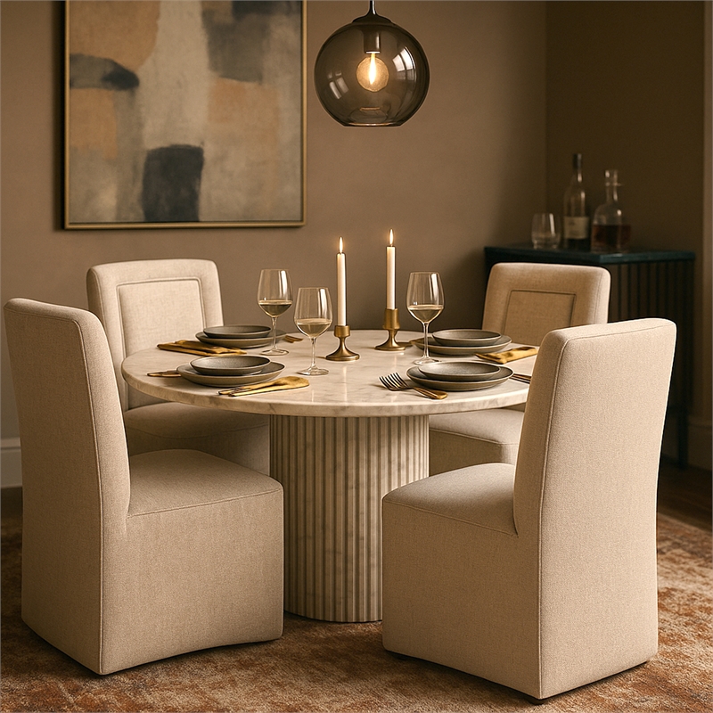 Bowery Hill Contemporary Soft Beige Chenille Fabric Dining Chair