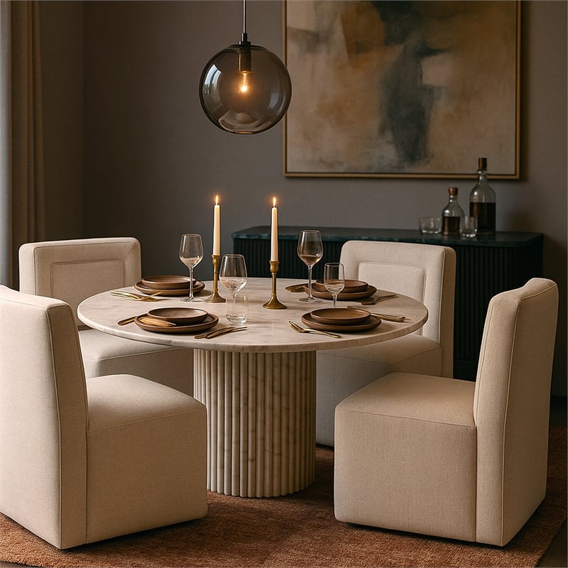 Bowery Hill Contemporary Soft Cream Chenille Fabric Dining Chair