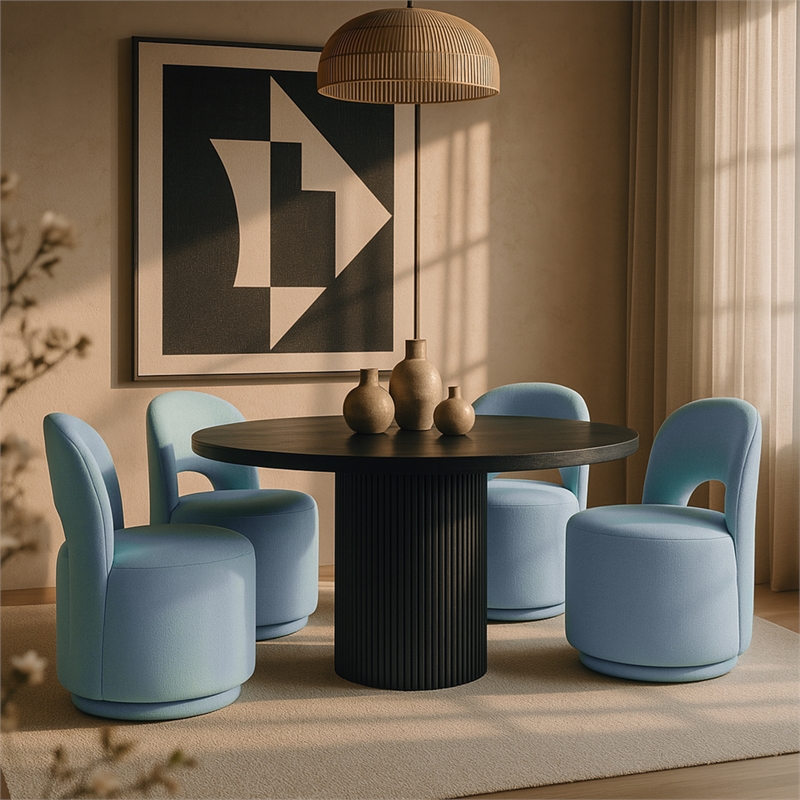 Bowery Hill Contemporary Lt Blue Linen Textured FabricDining Chair (Set of 2)