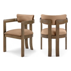 Bowery Hill Contemporary Cognac Vegan Leather Dining Arm Chair (Set of 2)