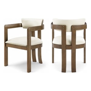 Bowery Hill Contemporary Cream Vegan Leather Dining Arm Chair (Set of 2)