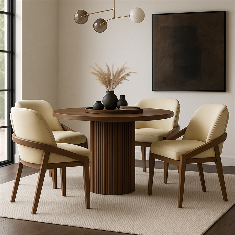 Bowery Hill Contemporary Beige Vegan Leather Upholstered Dining Chair