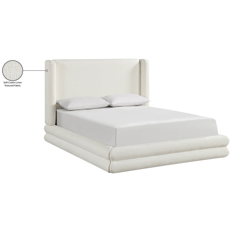 Bowery Hill Contemporary Cream Linen Textured Fabric Upholstered Full Bed