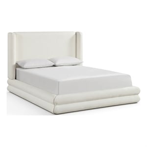Bowery Hill Contemporary Cream Linen Textured Fabric Upholstered Full Bed