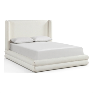 Bowery Hill Contemporary Cream Linen Textured Fabric Upholstered King Bed