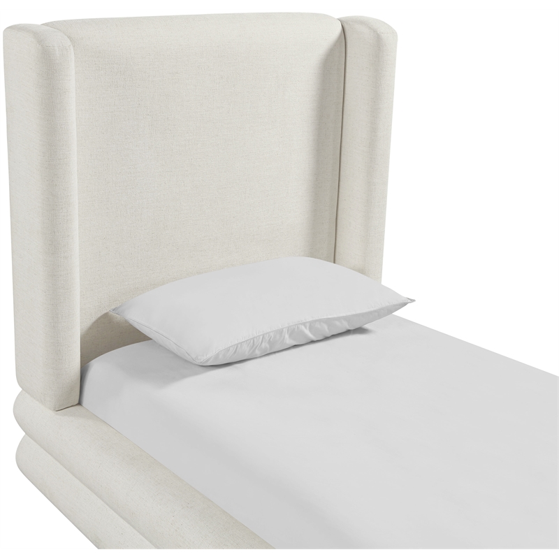 Bowery Hill Contemporary Cream Linen Textured Fabric Upholstered Twin Bed