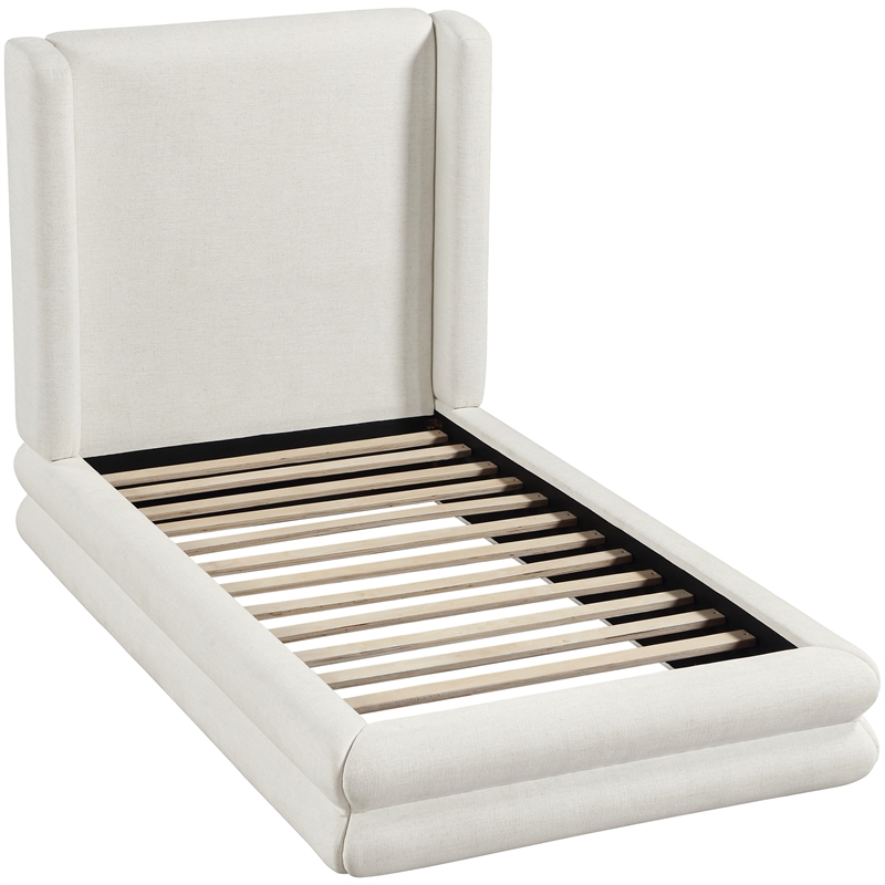 Bowery Hill Contemporary Cream Linen Textured Fabric Upholstered Twin Bed