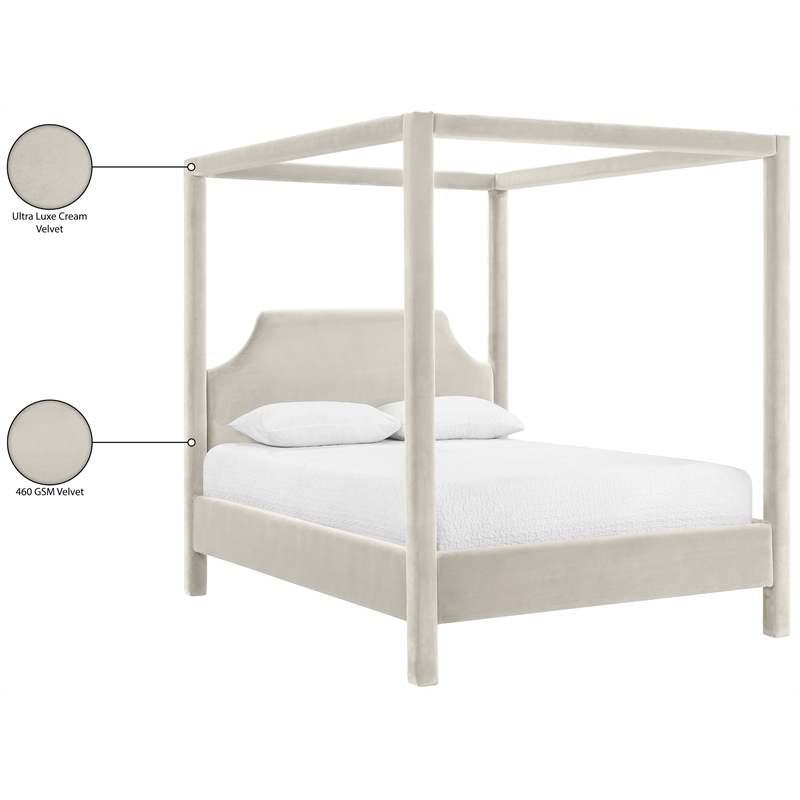 Bowery Hill Contemporary Cream Durable Velvet Upholstered Full Bed