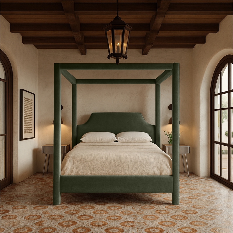 Bowery Hill Contemporary Green Durable Velvet Upholstered Full Bed