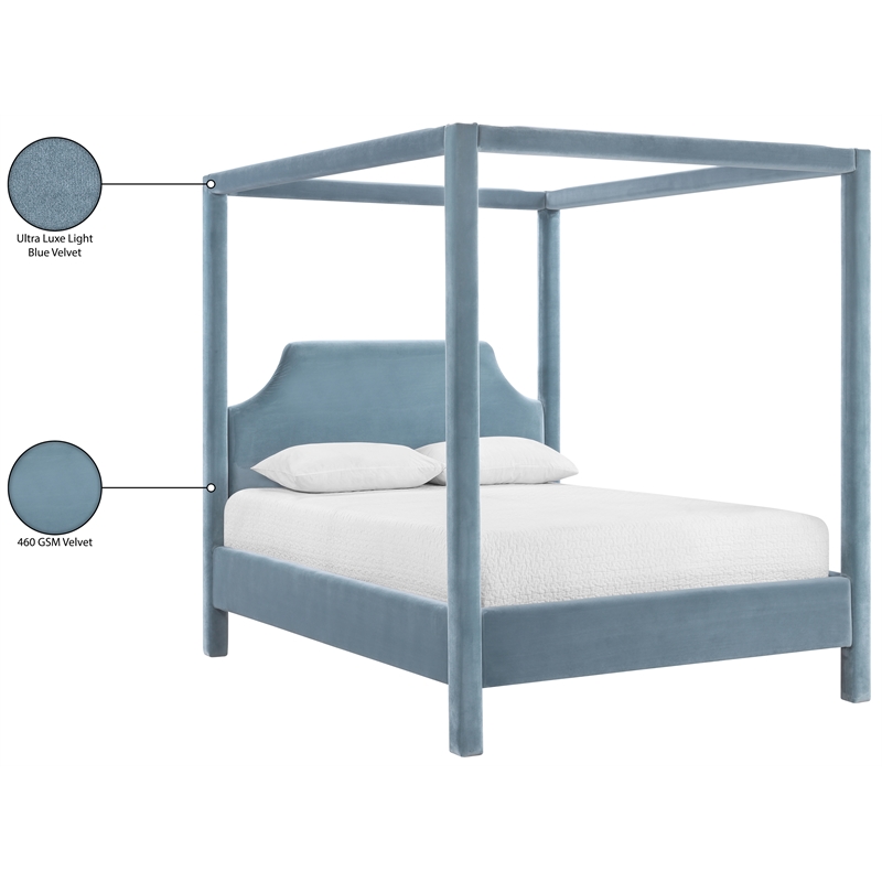 Bowery Hill Contemporary Light Blue Velvet Upholstered Full Bed