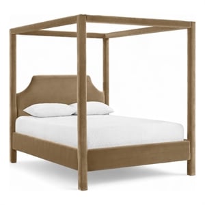 Bowery Hill Contemporary Beige Durable Velvet Upholstered King Bed