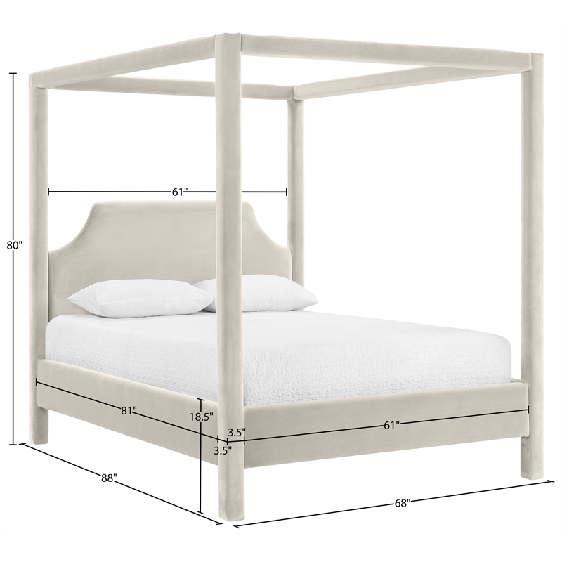 Bowery Hill Contemporary Cream Durable Velvet Upholstered Queen Bed