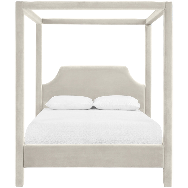 Bowery Hill Contemporary Cream Durable Velvet Upholstered Queen Bed