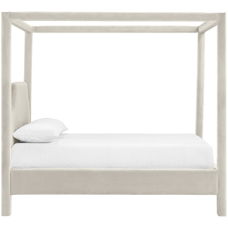Bowery Hill Contemporary Cream Durable Velvet Upholstered Queen Bed