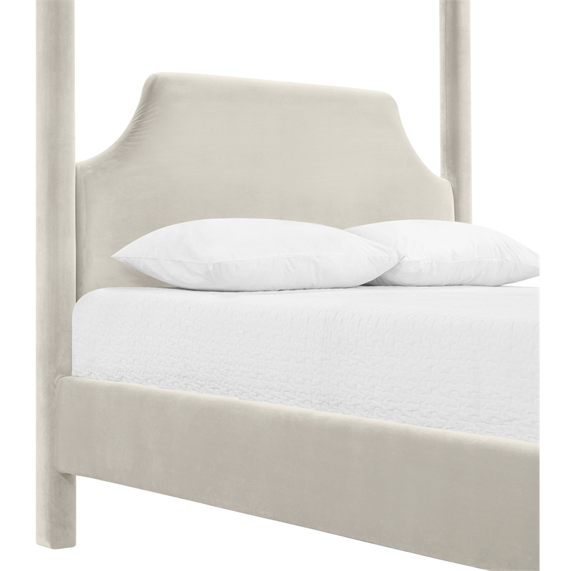 Bowery Hill Contemporary Cream Durable Velvet Upholstered Queen Bed