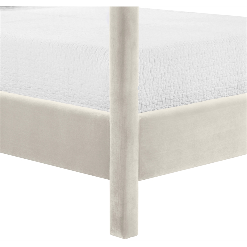 Bowery Hill Contemporary Cream Durable Velvet Upholstered Queen Bed