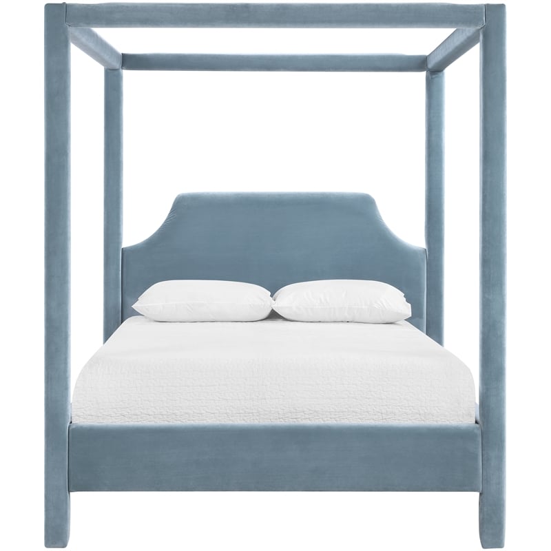 Bowery Hill Contemporary Light Blue Velvet Upholstered Queen Bed