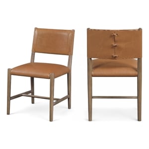 Bowery Hill Contemporary Cognac Vegan Leather Dining Chair (Set of 2)