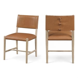 Bowery Hill Contemporary Cognac Vegan Leather Dining Chair (Set of 2)