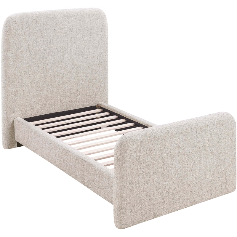 Bowery Hill Contemporary Beige Linen Textured Fabric Twin Bed