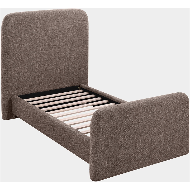Bowery Hill Contemporary Brown Linen Textured Fabric Twin Bed