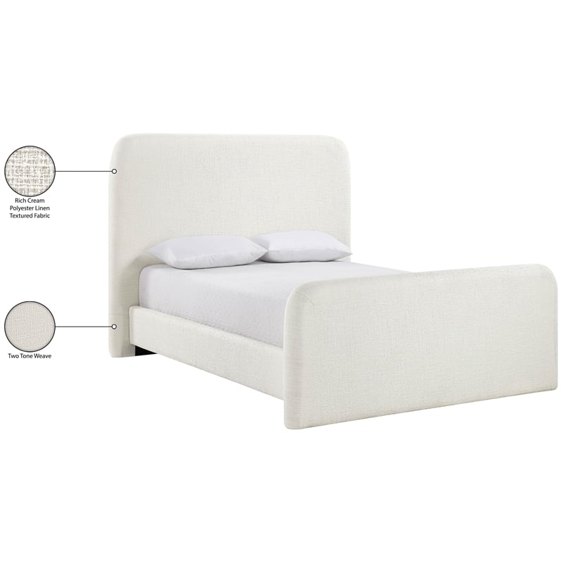 Bowery Hill Contemporary Cream Linen Textured Fabric King Bed