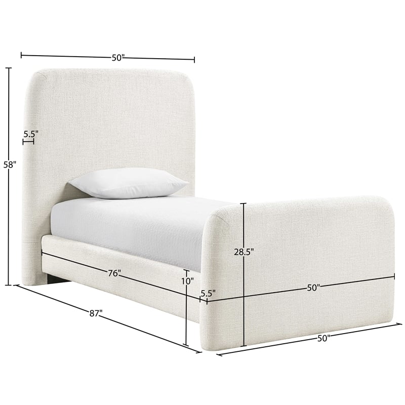 Bowery Hill Contemporary Cream Linen Textured Fabric Twin Bed