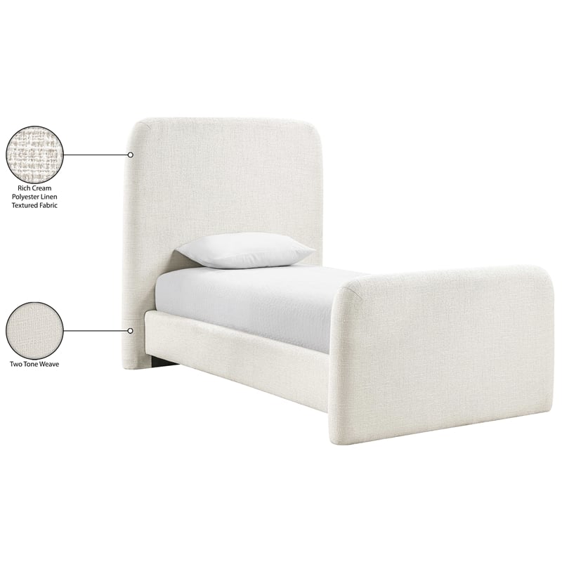 Bowery Hill Contemporary Cream Linen Textured Fabric Twin Bed