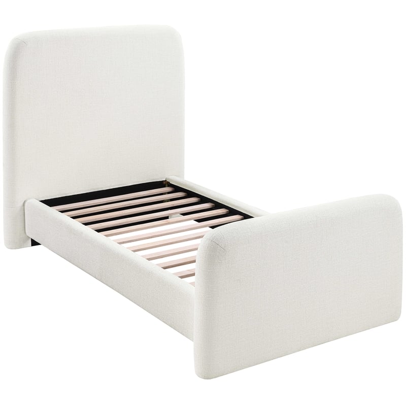 Bowery Hill Contemporary Cream Linen Textured Fabric Twin Bed