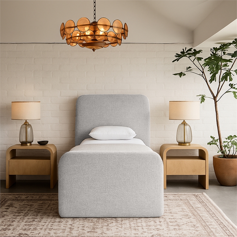 Bowery Hill Contemporary Grey Linen Textured Fabric Twin Bed