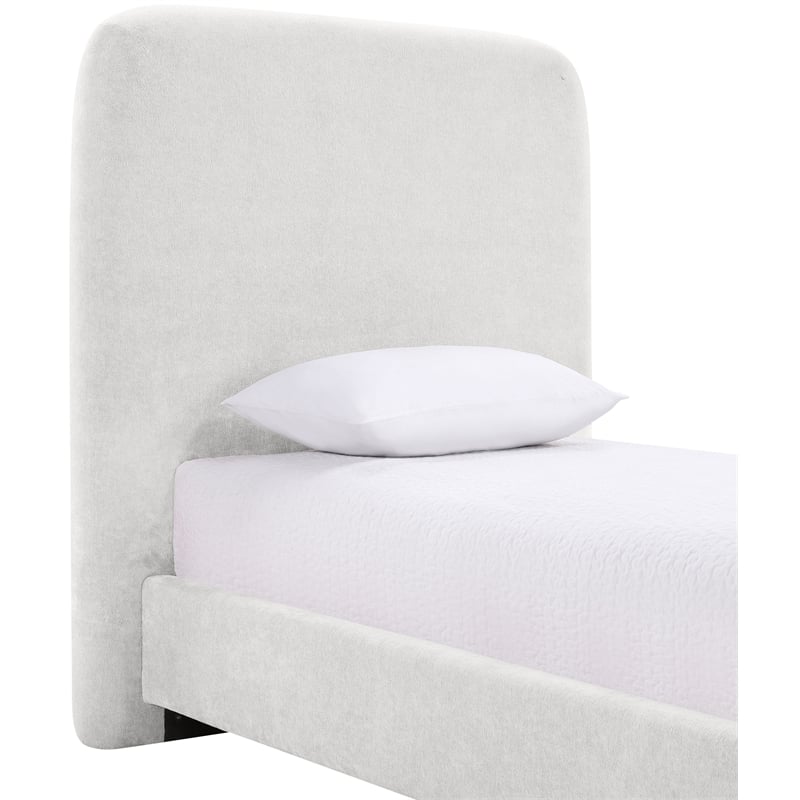 Bowery Hill Contemporary Soft Cream Chenille Fabric Twin Bed