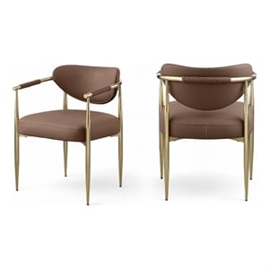 Bowery Hill Contemporary Brown Vegan Leather Dining Chair (Set of 2)