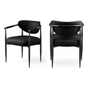Bowery Hill Contemporary Black Vegan Leather Dining Chair (Set of 2)