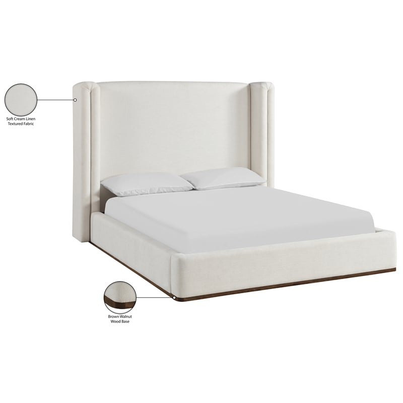 Bowery Hill Contemporary Cream Linen Textured Fabric Upholstered Queen Bed