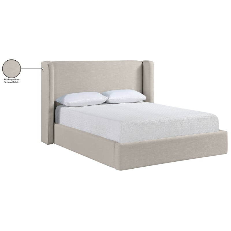 Bowery Hill Contemporary Beige Linen Textured Fabric Upholstered Queen Bed