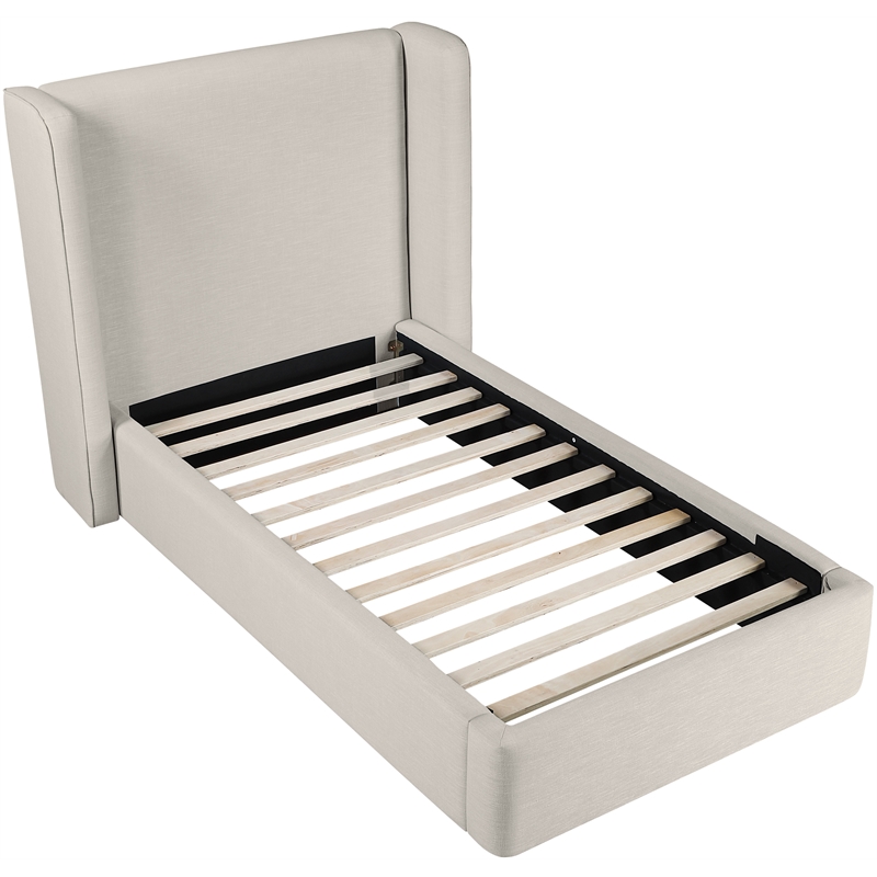 Bowery Hill Contemporary Beige Linen Textured Fabric Upholstered Twin Bed