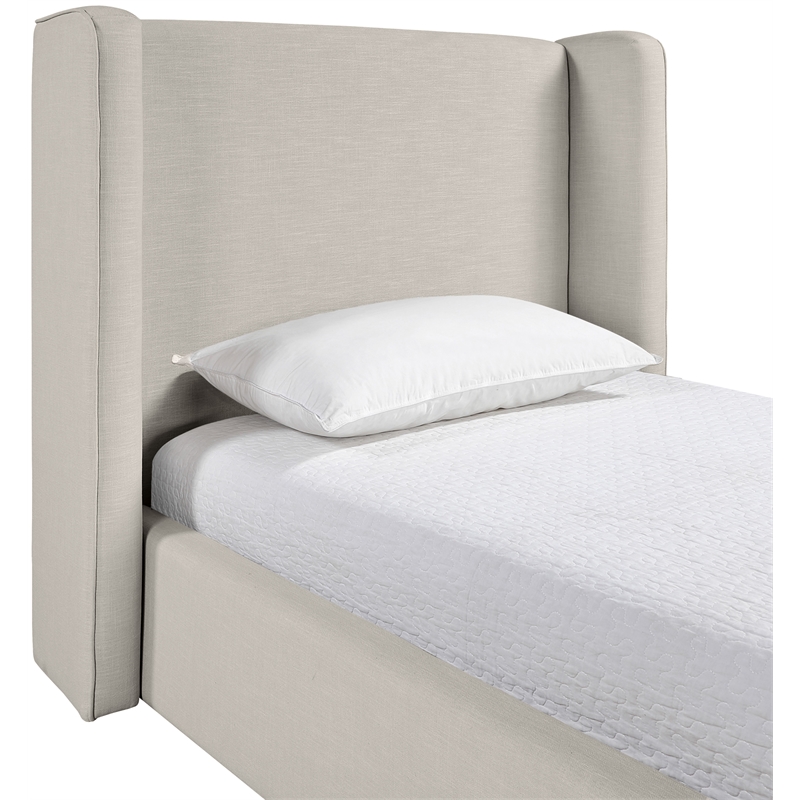 Bowery Hill Contemporary Beige Linen Textured Fabric Upholstered Twin Bed