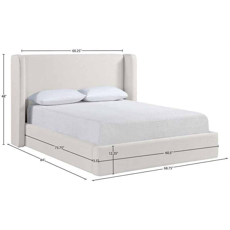 Bowery Hill Contemporary Cream Linen Textured Fabric Upholstered Full Bed
