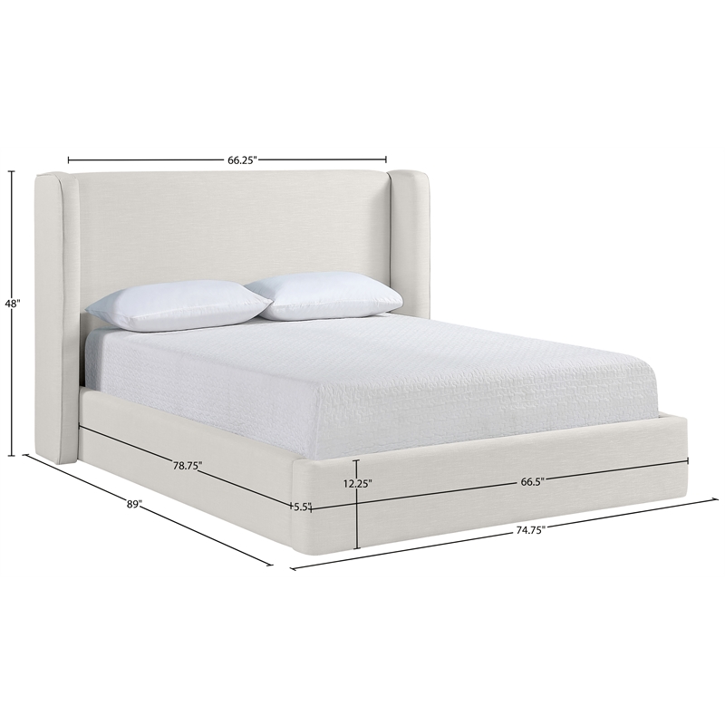 Bowery Hill Contemporary Cream Linen Textured Fabric Upholstered Queen Bed