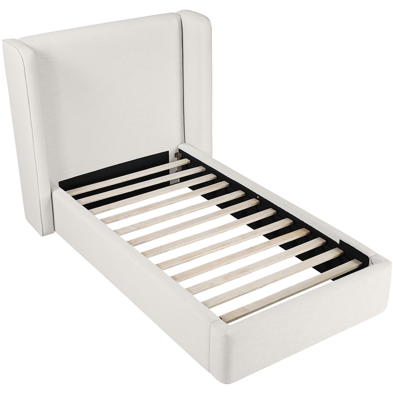 Bowery Hill Contemporary Cream Linen Textured Fabric Upholstered Twin Bed