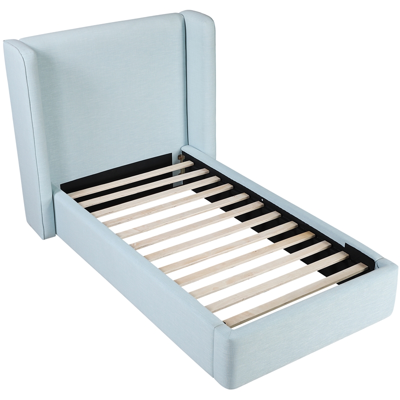 Bowery Hill Contemporary Light Blue Linen Textured Fabric Upholstered Twin Bed