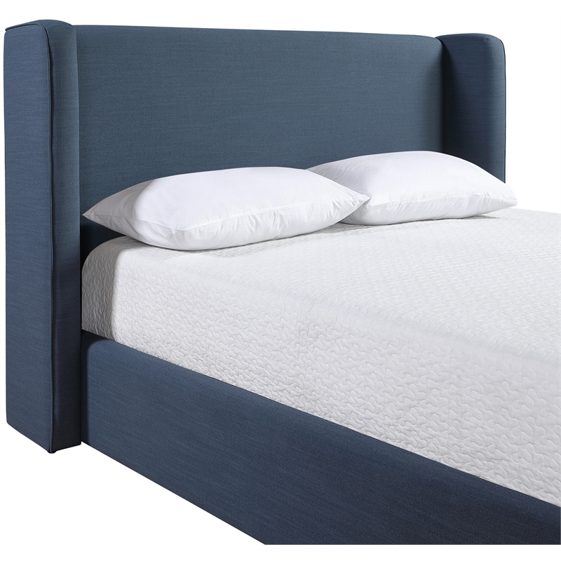 Bowery Hill Contemporary Navy Linen Textured Fabric Upholstered Queen Bed