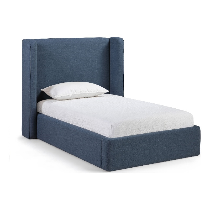 Bowery Hill Contemporary Navy Linen Textured Fabric Upholstered Twin Bed