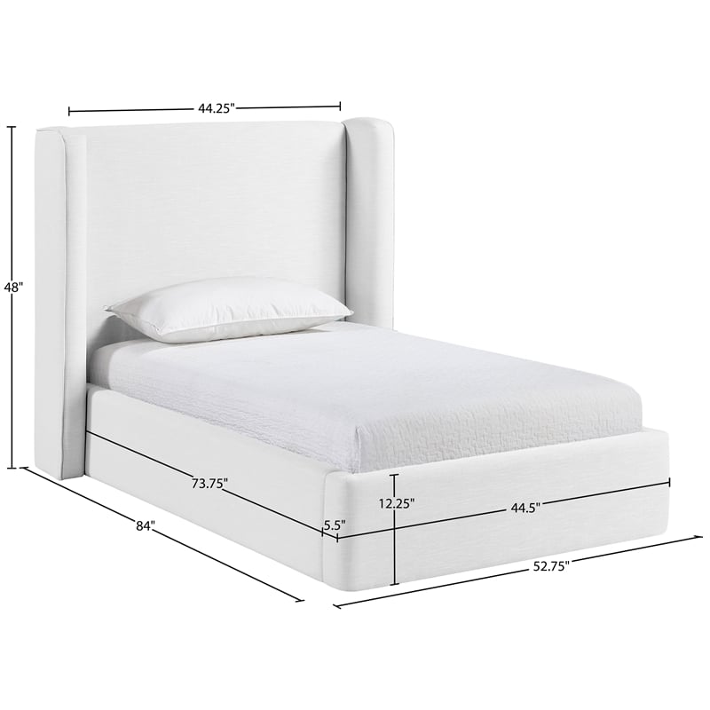 Bowery Hill Contemporary White Linen Textured Fabric Upholstered Twin Bed