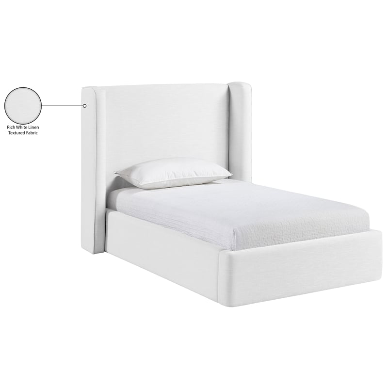Bowery Hill Contemporary White Linen Textured Fabric Upholstered Twin Bed