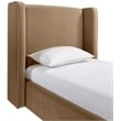 Bowery Hill Contemporary Beige Velvet Upholstered Twin Fully Slatted Bed